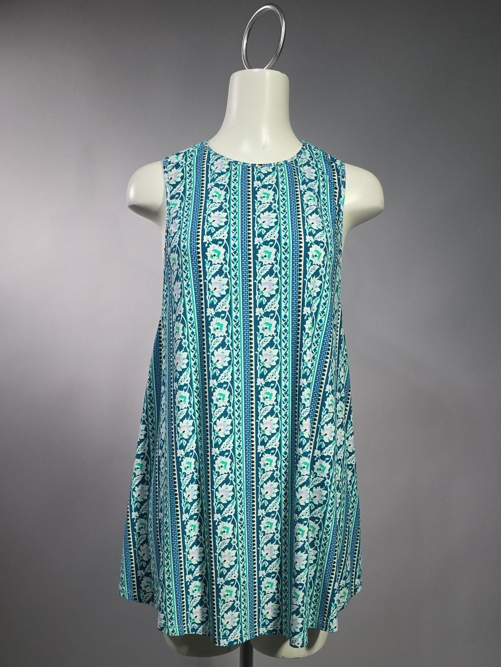 Show Me Your MuMu Teal and White Floral Stripe Swing Dress R14